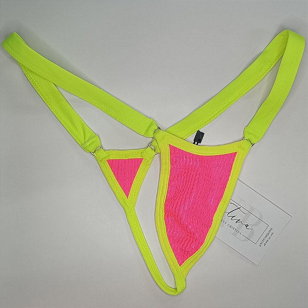 Calcinha Micro 3 Extreme - Cós Fixo - Pink texturizado + Amarelo Neon - Neon Vibes