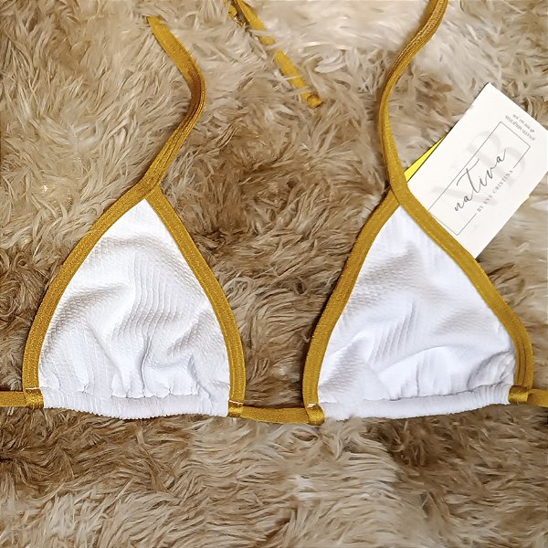 Top Micro - Branco Texturizado + Dourado Glow - Deusas Gregas
