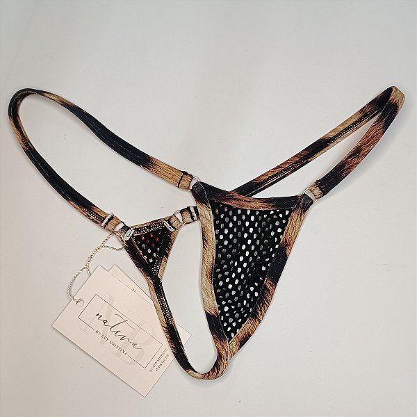 Calcinha Extreme Micro 3 Cós Fixo - Arrastão Transparente Preto + Leopardo