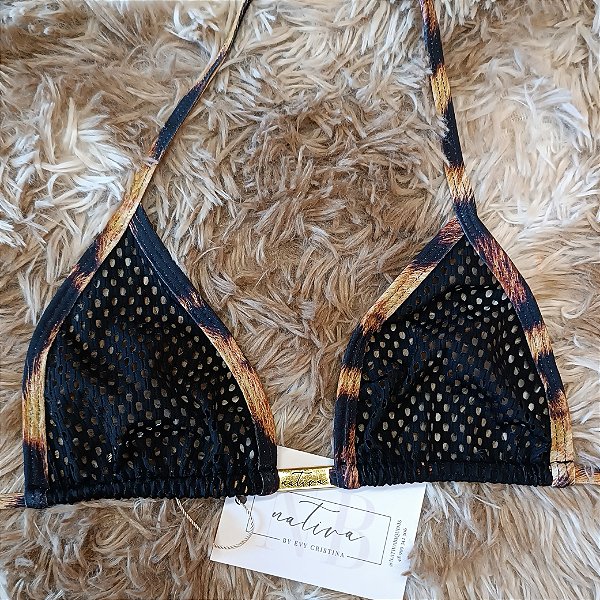 Top Micro - Arrastão Preto Transparente + Leopardo