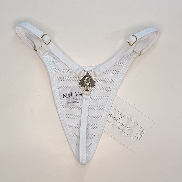 Calcinha Micro 4 Regulagem - Tule Listrado Branco Transparente - Hot Wife