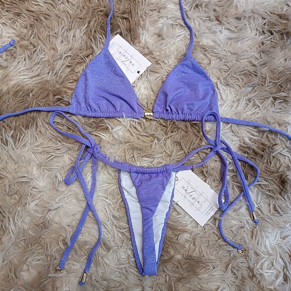 Conjunto - Top com bojo removível + calcinha cortininha Fio 1 - shine Lavanda