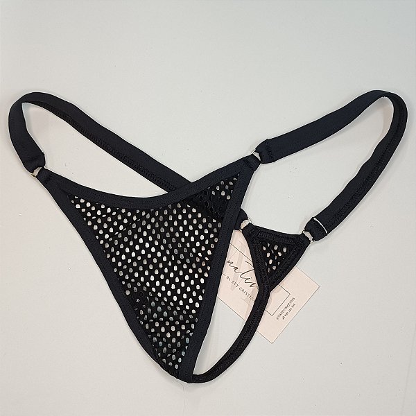 Calcinha Micro 4 Cós Fixo TRANSPARENTE - Arrastão Preto + Preto Liso
