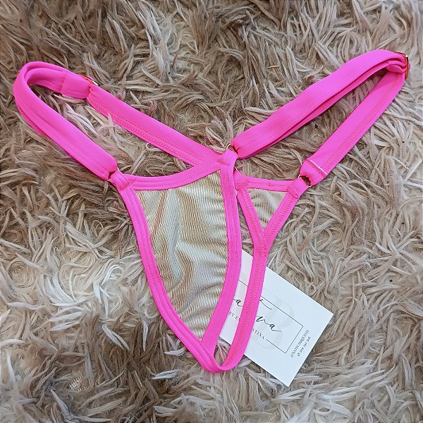 Calcinha Micro Extreme 3 com regulagem - Champanhe + Rosa Barbie