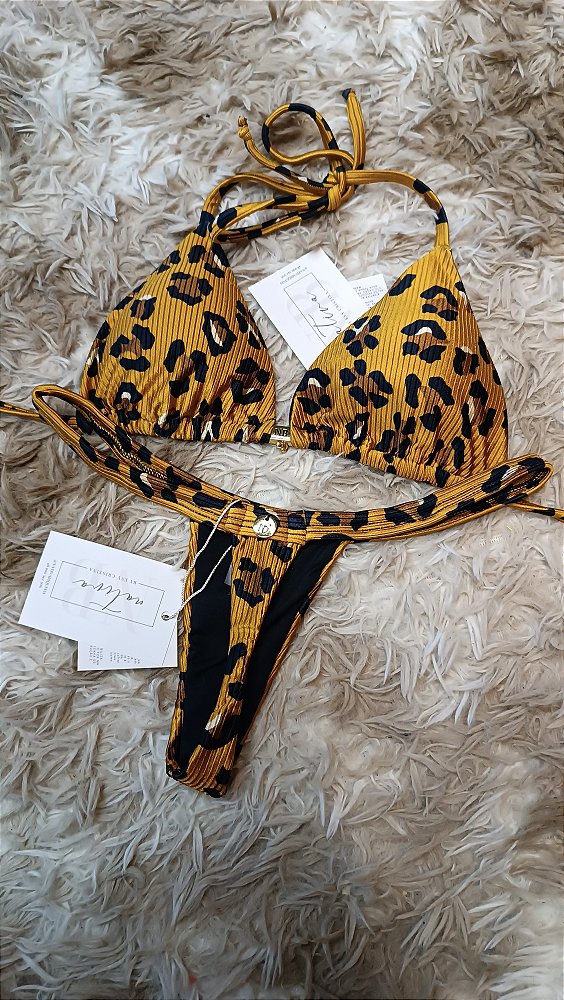 Conjunto - Top com Bojo Removível + Calcinha Bronze 6 Cós Fixo - Pantanal Dourado