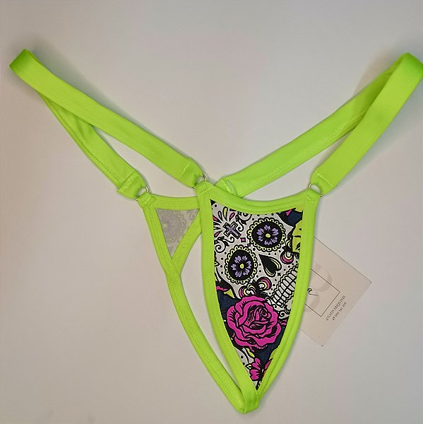 Calcinha Micro Extreme 3 Cós Fixo - Caveira Mexicana + amarelo neon