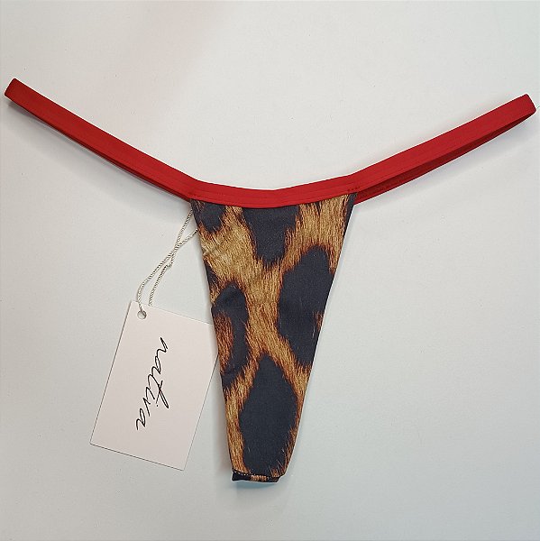 Calcinha Basic Bronze 6 Cós Fixo - Leopardo 2 + Vermelho