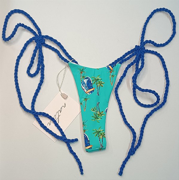 Calcinha Super Fio 6 Lacinho Torcido ( Frente Menor) - Aloha Turquesa + Azul Royal