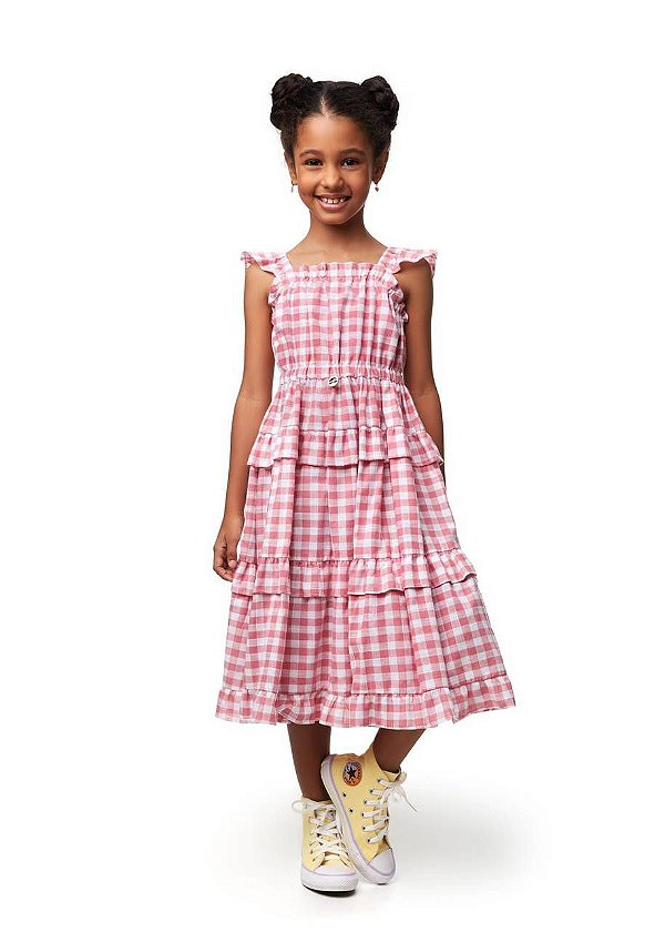 Vestido Midi Vichy Rosa Teen CamuCamu Moda Infantil
