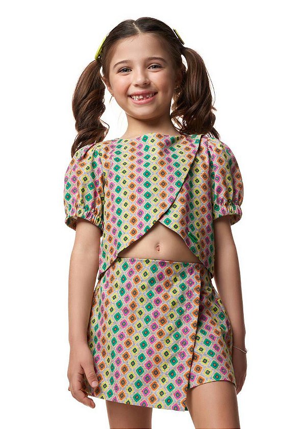 Conjunto Shorts Saia E Top Gravataria M/c Teen