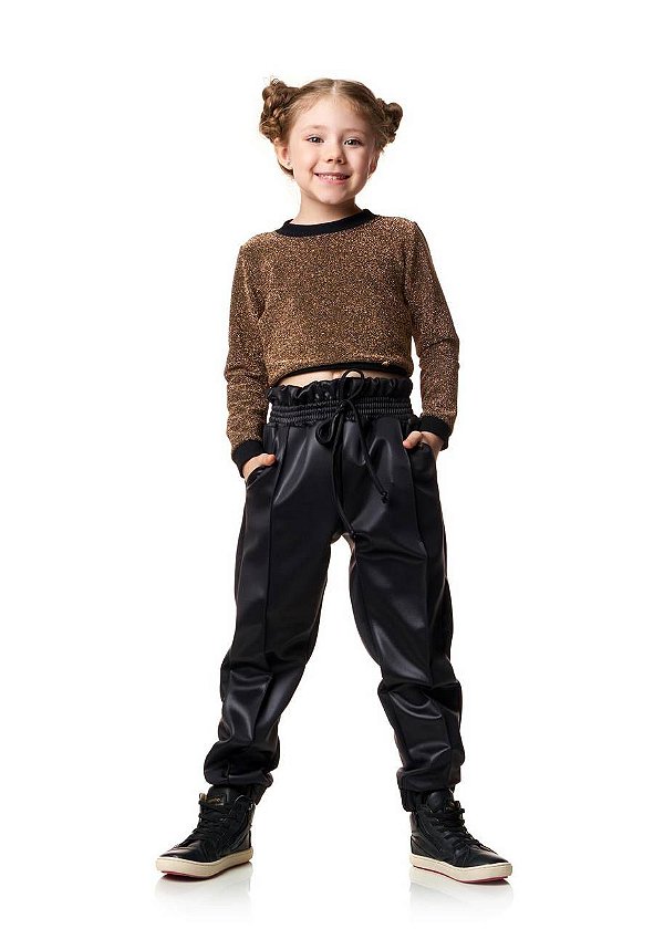 Top Cropped Metalizado Dourado M/l Kids