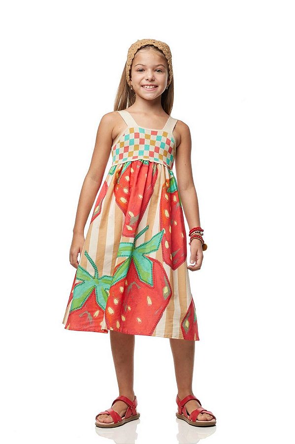 Vestido Morangos Com Blusa Tricô