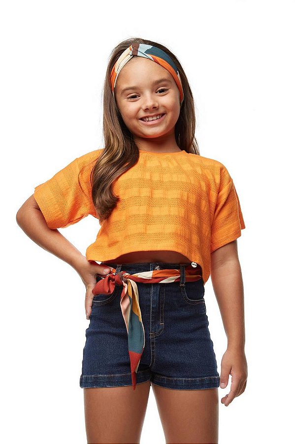 Shorts Jeans Azul Original Com Bandana Kids