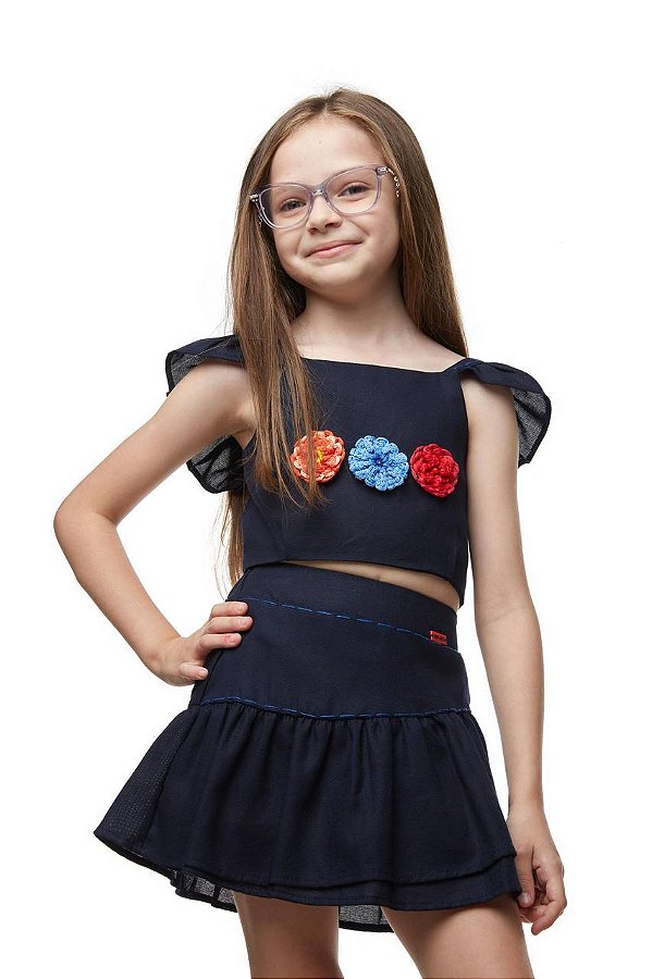 Conjunto Top E Saia Com Crochê