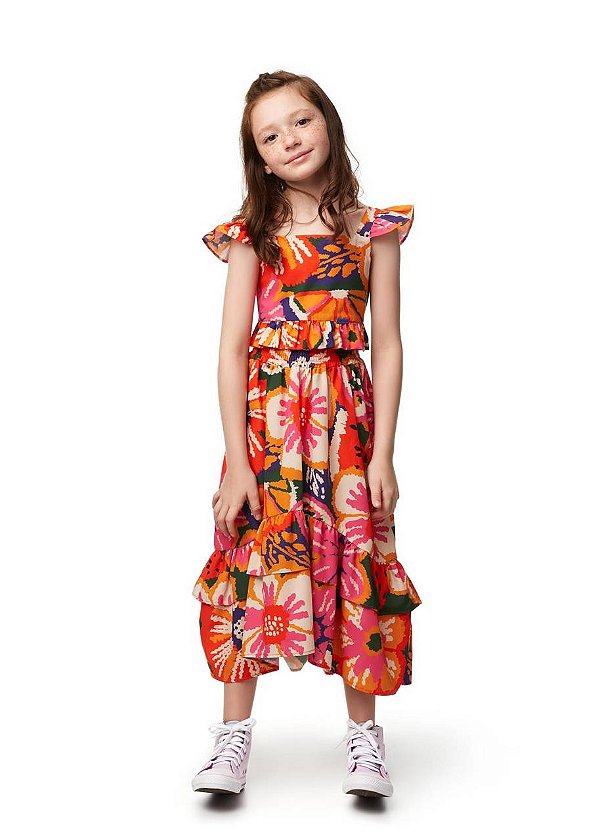 Conjunto Top E Saia Maxi Flores Teen