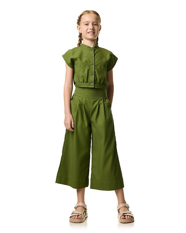 Conjunto Pantacourt E Camisa Cropped Oliva