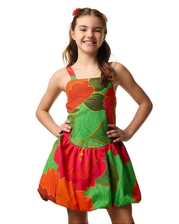 Vestido Bubble Curto Maxi Flores