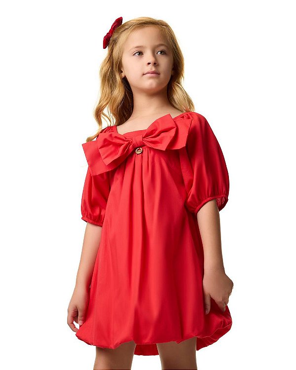 Vestido Morango Com Laço