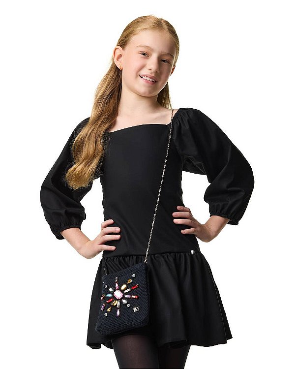 Vestido Curto Cintura Deslocada Preto