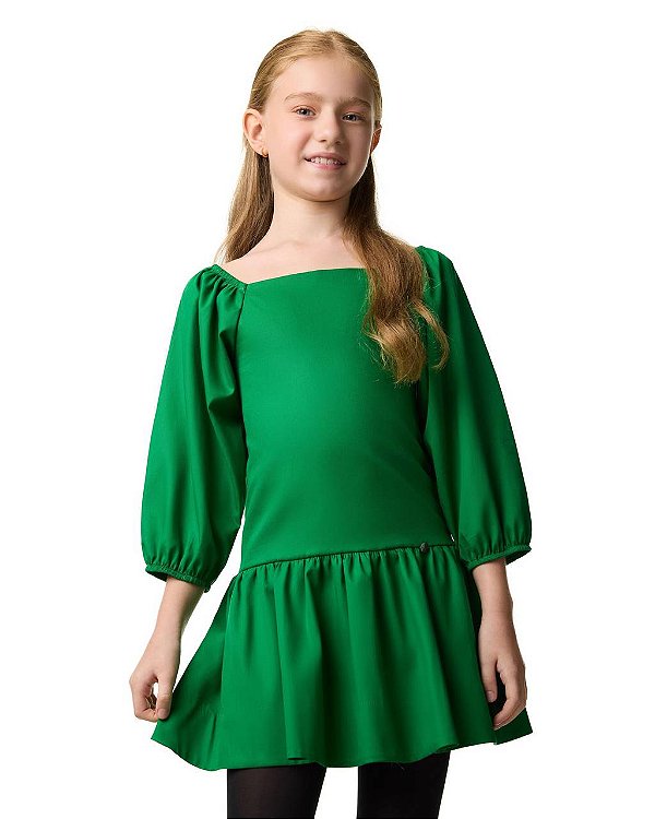 Vestido Curto Cintura Deslocada Verde