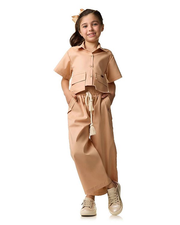 Conjunto Calça E Camisa Cropped Rosa Pó