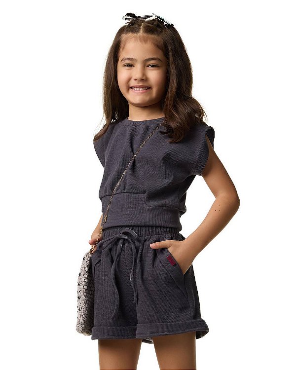 Conjunto Shorts E Cropped Malha Texturizada Kids
