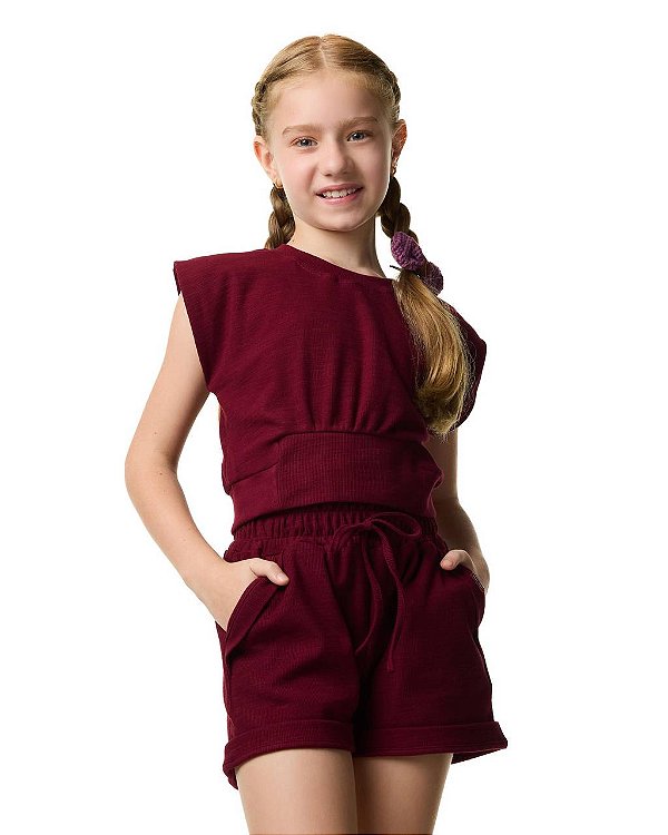 Conjunto Shorts E Cropped Malha Texturizada Kids
