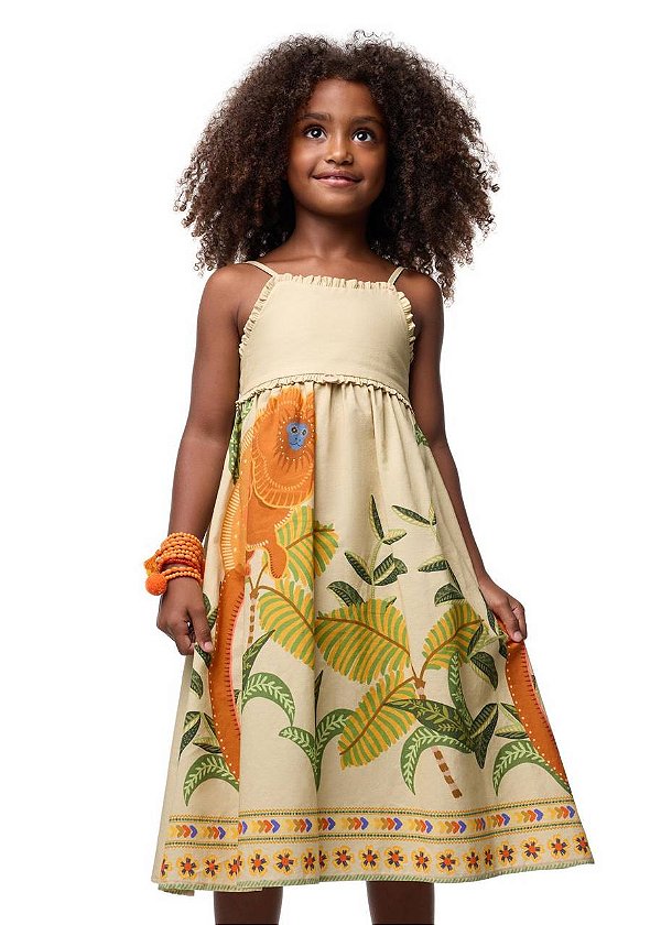 Vestido Alças Mico Leão Dourado Kids