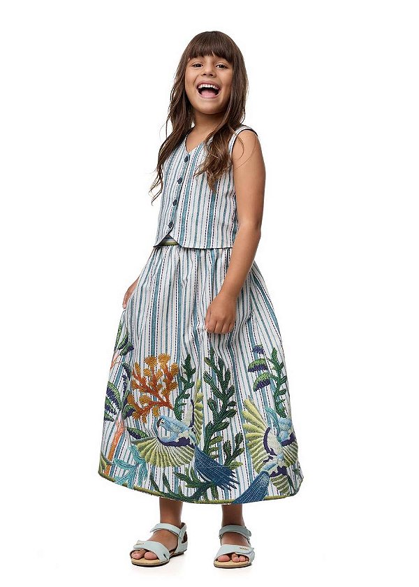 Conjunto Saia E Colete Arara Azul