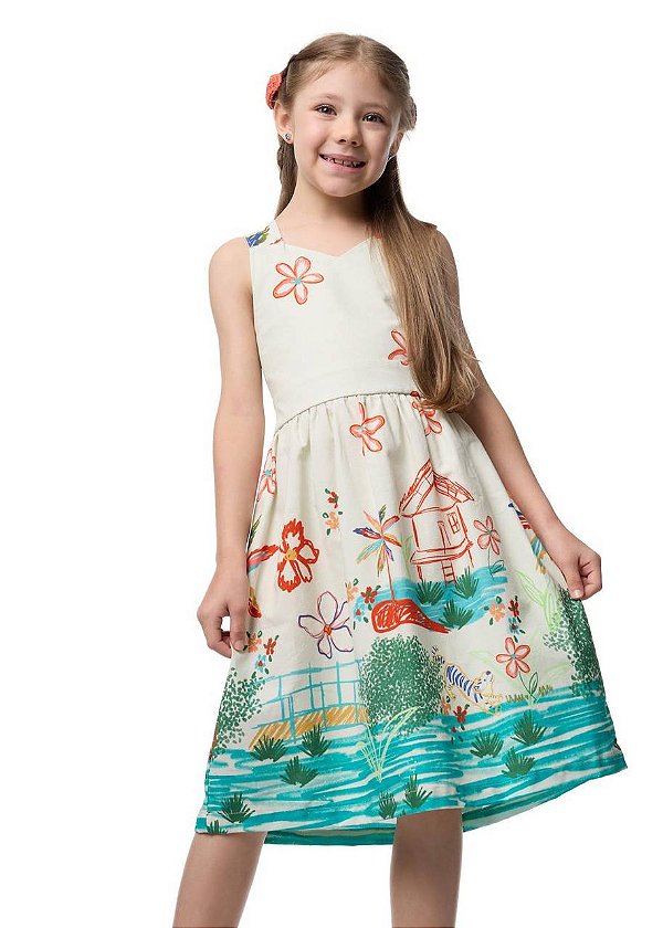 Vestido Arte Com Canetinhas Alças Trançadas