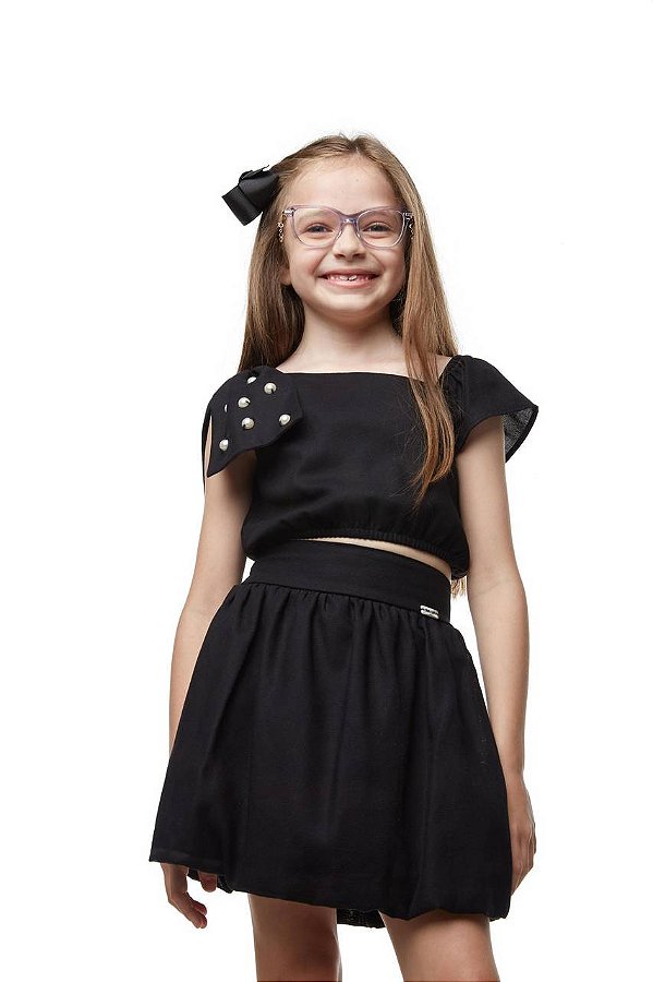Conjunto Top E Saia Balonê Preto