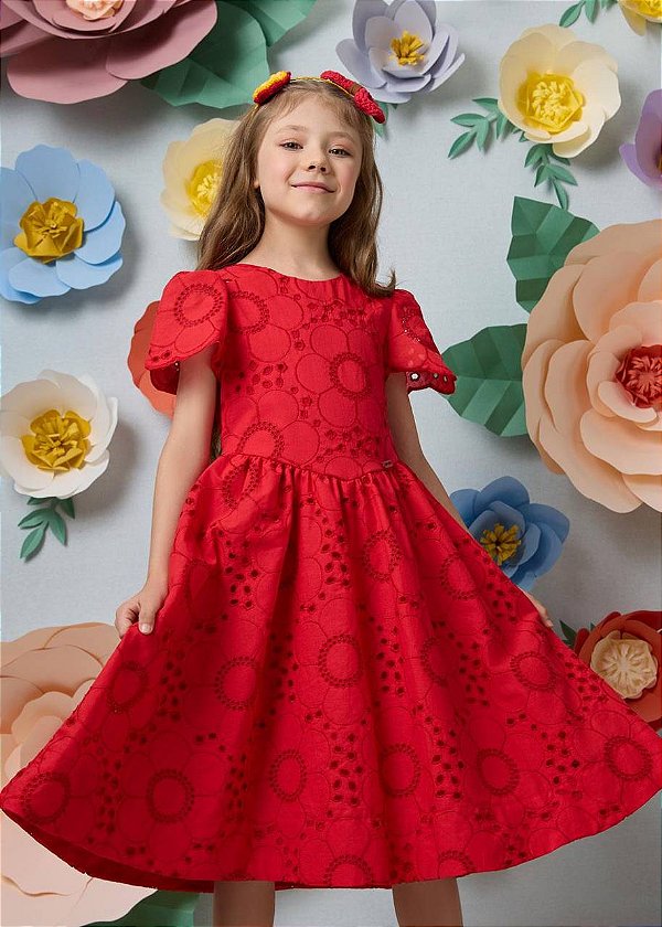 Vestido Vermelho Bordado Teen