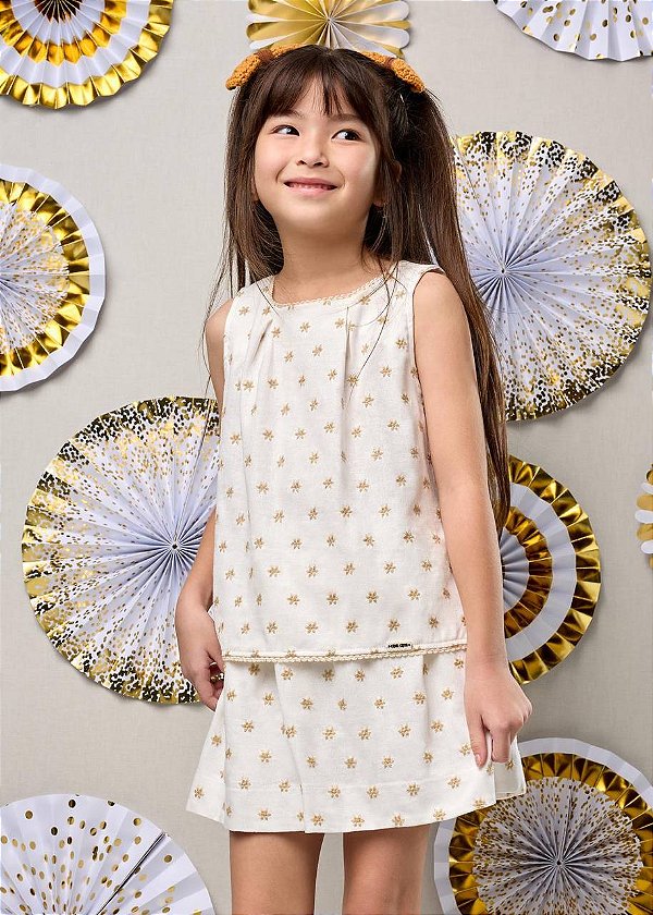 Conjunto Bordado Flores Off Whitte Com Renda