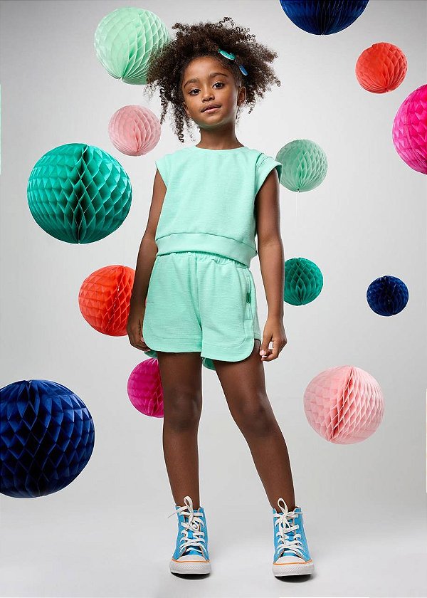 Conjunto Shorts E Top Malha Canelada Kids