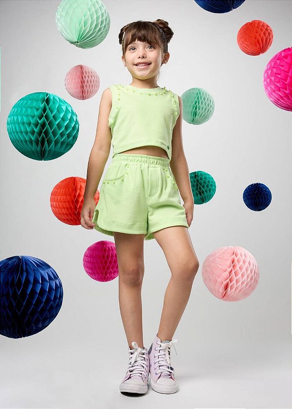 Conjunto Malha Texturizada Shorts E Top Teen