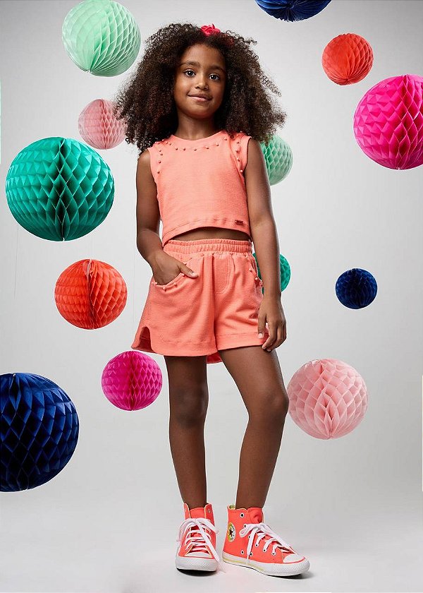 Conjunto Malha Texturizada Shorts E Top Teen