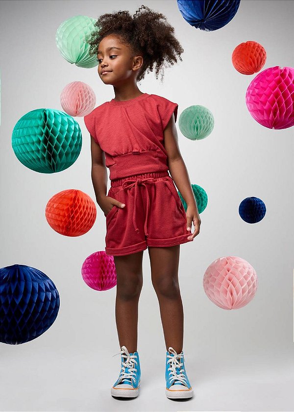 Conjunto Shorts E Top Malha Tricô Vermelho Teen
