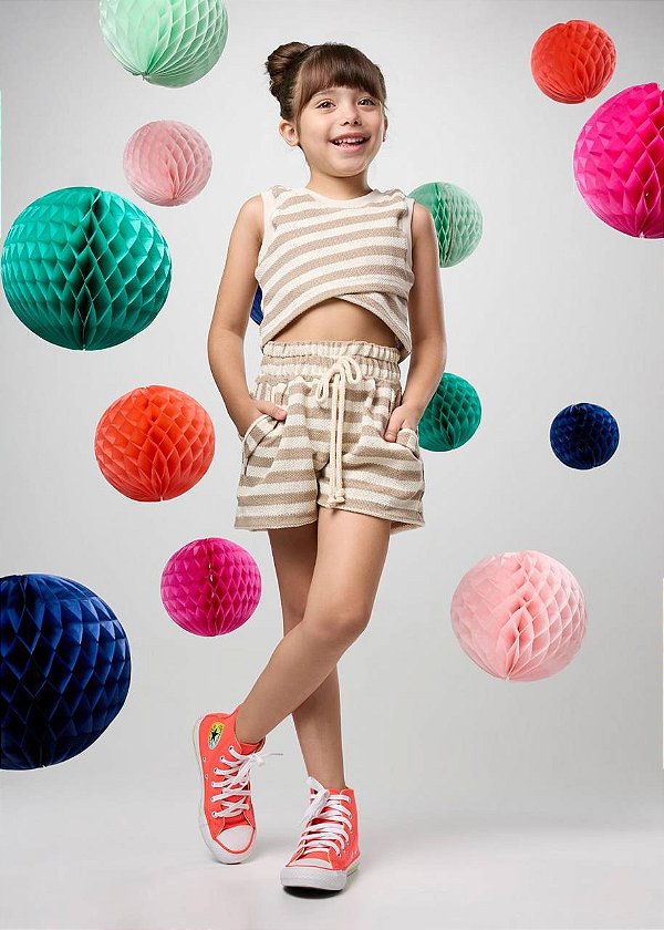 Conjunto Shorts E Top Malha Tricô Navy Teen