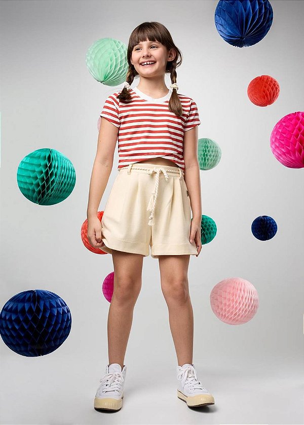 Shorts Malha Encorpada Com Cinto Cordão Teen