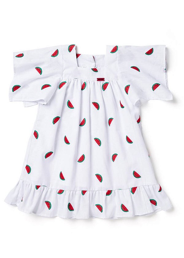 Vestido Branco Bordado Melancia