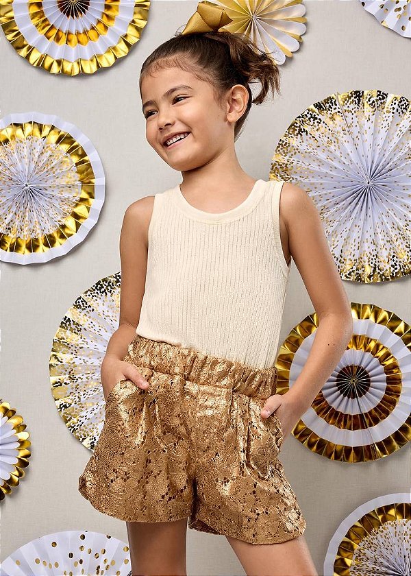 Shorts Couro Rendado Kids