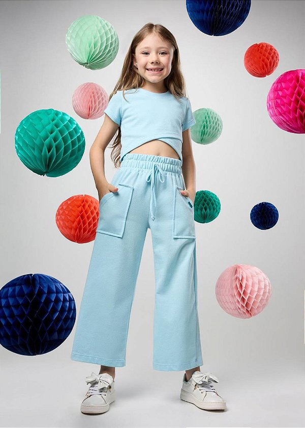 Conjunto Em Malha Tricô Azul Kids
