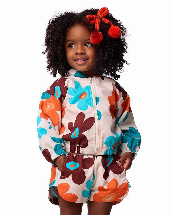 Conjunto Em Sarja Margaridas Turquesa