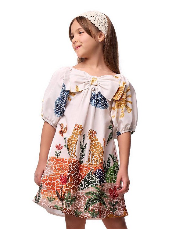 Vestido Mosaico Caramelo Com Laço