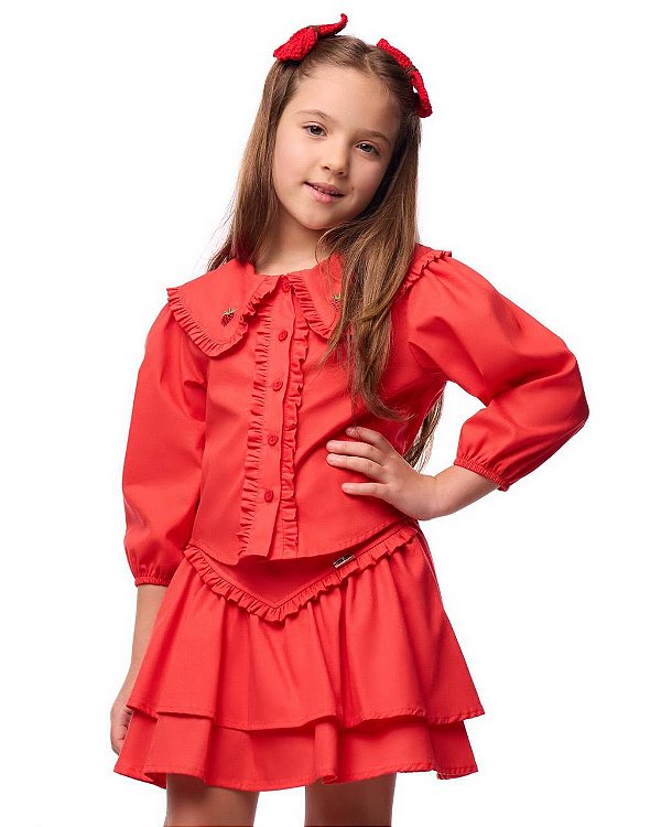 Conjunto Saia E Blusa Morango M/l Kids