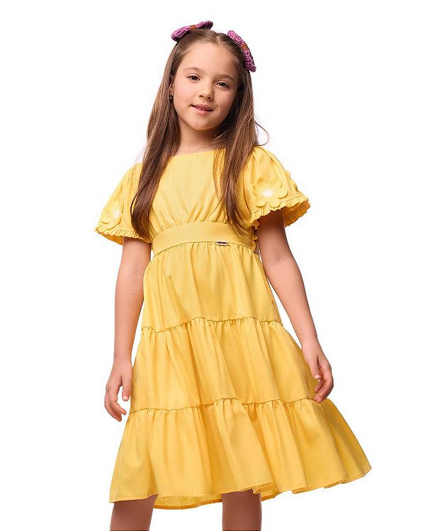 Vestido Com Flores De Crochê Nas Mangas M/c Teen