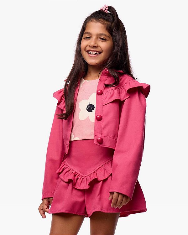 Conjunto Shorts Saia E Jaqueta Amora Kids