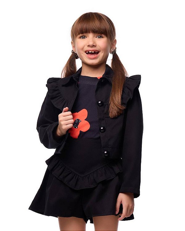 Conjunto Shorts Saia E Jaqueta Amora Kids