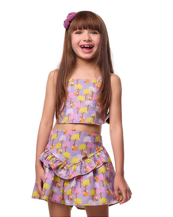 Conj. Sarja Top E Shorts Saia Floresta Dos Ipês Teen