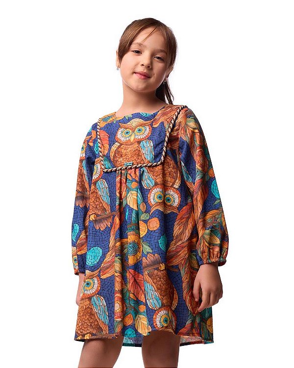 Vestido Dona Coruja Mangas Longas
